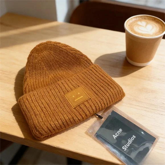 Acne Rust-Brown Ribbed Cuffed Beanie - Picture 1 of 1